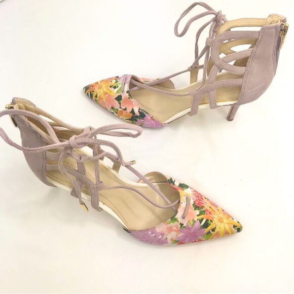 Marc Fisher TRUTHE Colorful Floral Pointed Toe Faux Lavender Suede Zip Back Heel - Picture 5 of 16